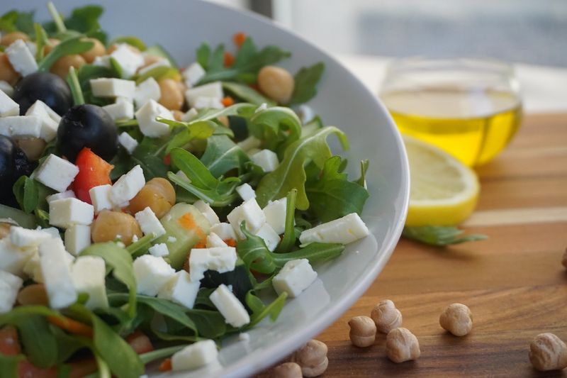 Greek salad with feta, olives, cucumber and tomatoes