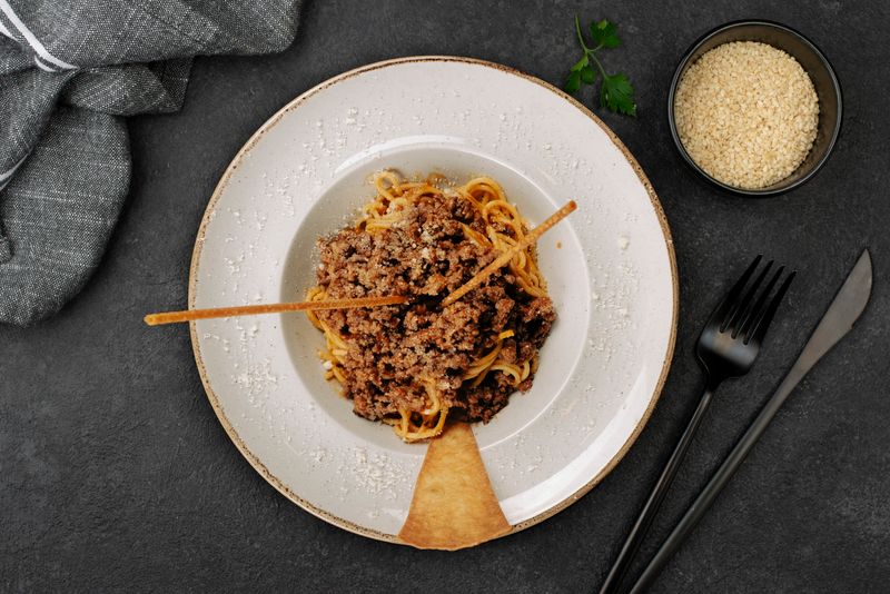 Spaghetti Bolognese with rich meat sauce